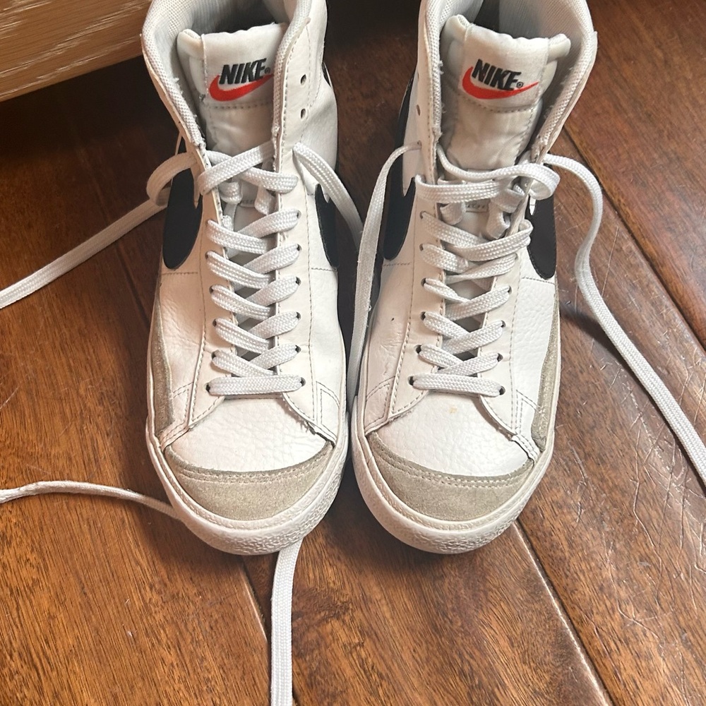 Nike White and Black High-Tops with Red Logo